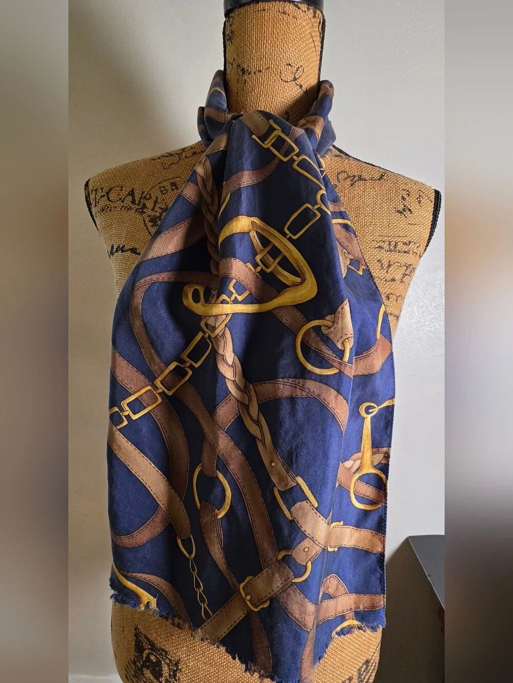Navy & Brown Equestrian Print Womens Scarf
